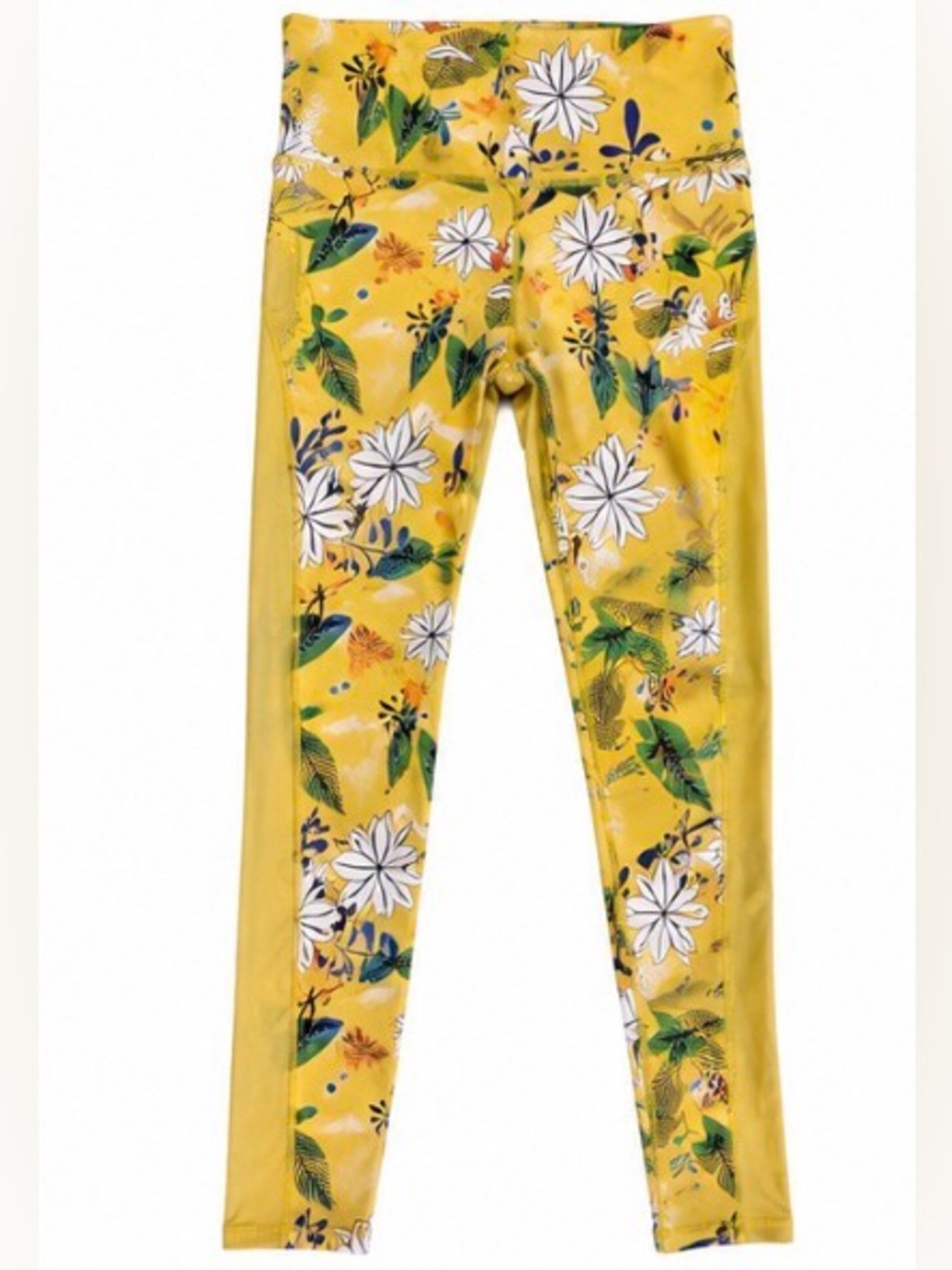 Zyia Active Yellow Tropical Floral Leggings Size 8-10 High Rise Athletic Pants